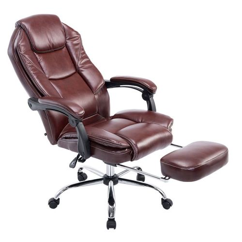 Fauteuil De Bureau Ergonomique En Synthétique Bordeaux Avec Repose-Pieds Et Accoudoirs Bur10381