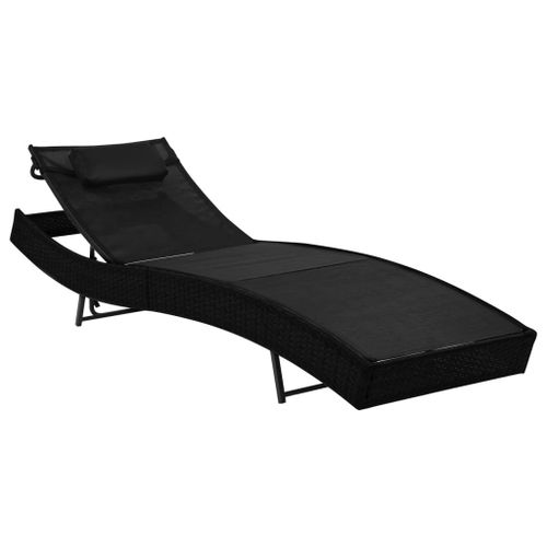 Vidaxl Chaise Longue Avec Oreiller Résine Tressée Noir