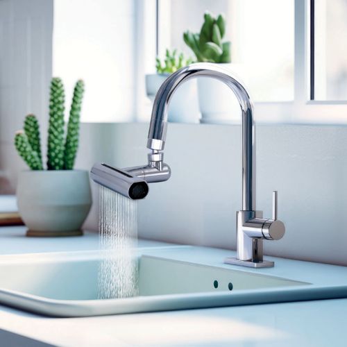 Embout robinet de cuisine cascade | VENTEO | 4 modes de jet | Mitigeur rotatif à 360 | Universel | Multifonctionnelle pour la cuisine et la salle de bain Argenté | 13 x 3 x 12,5 cm | Gris