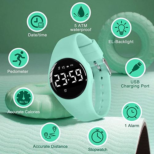 Montre Digitale Enfant Avec Chronomètre,Eclairage,Alarme, Date,Podomètres Marche Non Connecté-Montres Sport Pour Fille Garcon Avec Bracelet En Silicone