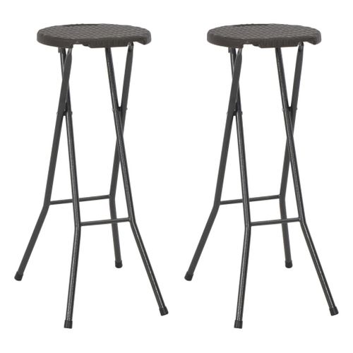 Vidaxl Tabouret De Bar Pliable 2 Pcs Pehd Et Acier Marron Aspect Rotin