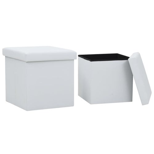 Vidaxl Tabourets De Rangement Pliables 2 Pcs Blanc Similicuir