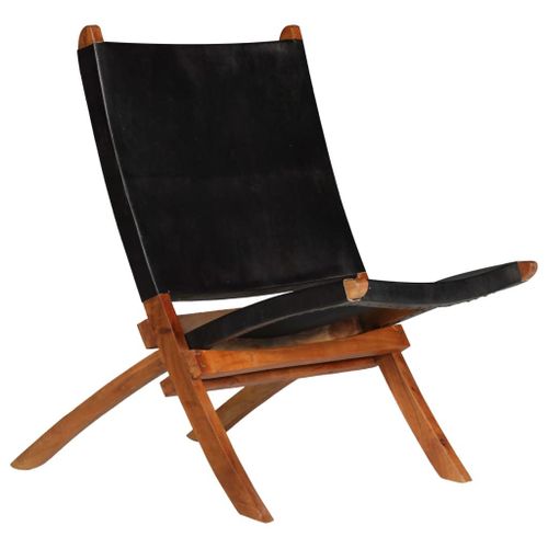 Vidaxl Chaise De Relaxation Pliable Noir Cuir Véritable