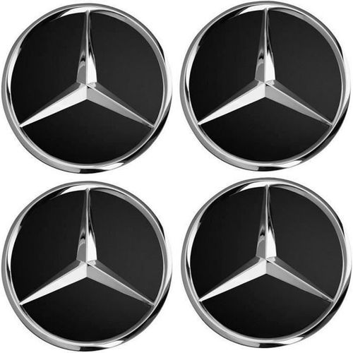 X4 Centres De Roue Noir 75mm Emblème Mercedes Cache Moyeu
