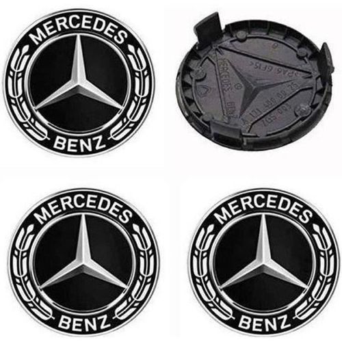 Moyeu De Roue Lot De 4 Centre De Roue Noir Couvercle Cache Moyeu Pour 75mm Benz Mercedes G M R S E