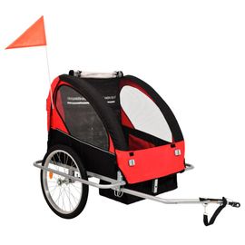 Remorque À Vélo Et Poussette Pour Enfants 2-En-1 Rouge Et Noir