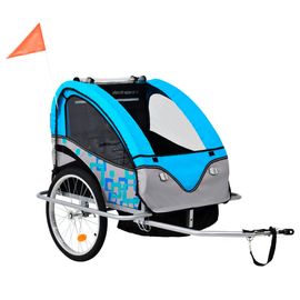 Remorque À Vélo Et Poussette Pour Enfants 2-En-1 Bleu Et Gris