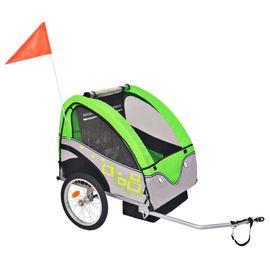 Remorque De Vélo Pour Enfants Gris Et Vert 30 Kg