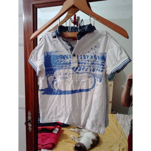 Polo Blanc/Bleu 8 Ans Vintage Années 90 Disney Pixar Cars.