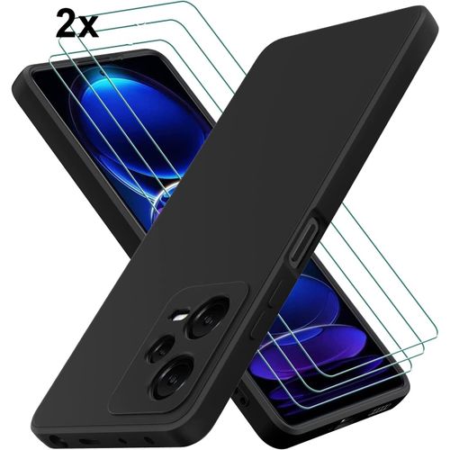 Coque Pour Redmi Note 12 5g Coque Silicone Gel Ultraslim - Noir + 2 Films Verre Trempé