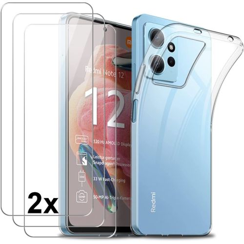 Coque Pour Xiaomi Redmi Note 12 4g + 2x Vitre Verre Trempe Silicone Transparent