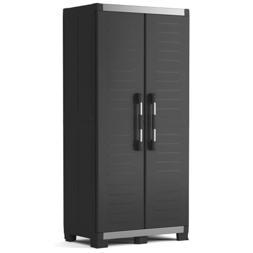 KETER Armoire haute de rangement - XL - 2 portes - 3 étageres - pieds surélevés et ajustables - verouillable - Noir