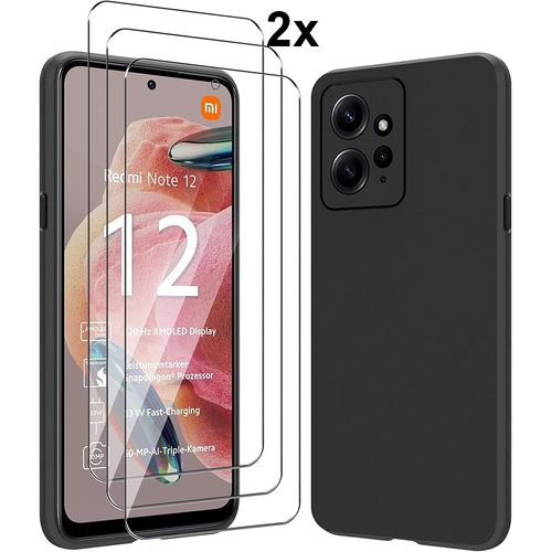Coque Pour Xiaomi Redmi Note 12 4g Coque Silicone Gel Ultraslim - Noir + 2 Films Verre Trempé