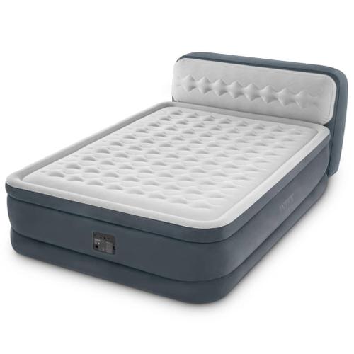 Matelas Gonflable - Intex Ultra Plush - Matelas Gonflable Avec Tête De Lit - 2 Personnes - 152x236x86 Cm (Bxlxh) - Gris - Avec Motopompe Intégrée