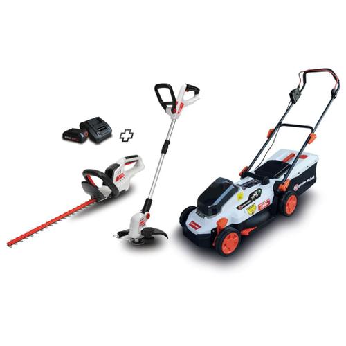 Lot Tondeuse a batterie 33cm fonction mulching + coupe-bordure + souffleur de feuilles 20V + 2 batteries 20v 2Ah TCB20V-2XLI2AF