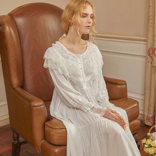 Robe De Nuit Blanche Style Victorien Pour Femmes,Manches Longues,Vintage,Romantique,Rétro,Princesse,Vêtements De Nuit,Grande Taille,Peignoir Ample