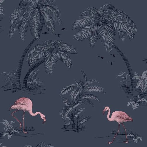 Lac Flamingo Papier peint bleu minuit Holden