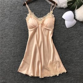 Robe De Nuit En Satin De Soie Pour Femmes,Sexy,Sans Manches,Col En V,Dentelle,Vêtements De Nuit Pour Femmes