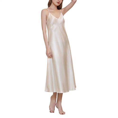 Robe De Nuit Longue En Satin Pour Femme,Col En V,Vêtement De Couleur Unie