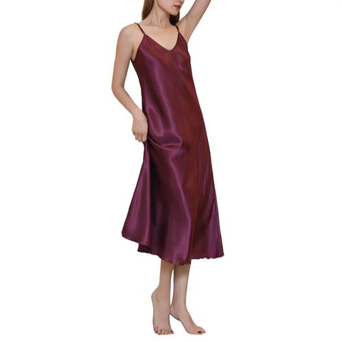 Robe De Nuit Longue En Satin Pour Femme,Col En V,Vêtement De Couleur Unie