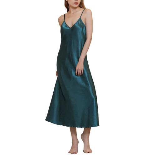 Robe De Nuit Longue En Satin Pour Femme,Col En V,Vêtement De Couleur Unie
