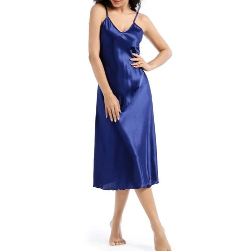 Robe De Nuit Longue En Satin Pour Femme,Col En V,Vêtement De Couleur Unie