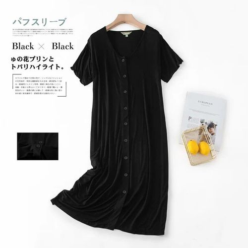 Robe De Nuit Mi-Longue À Manches Courtes En Modal Pour Femmes,Vêtements De Nuit En Y Avec Bouton,Cardigan En Coton,Robe De Nuit Grande Taille