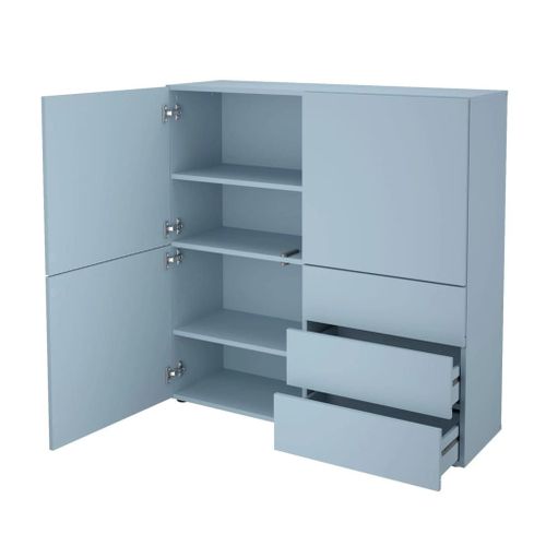 Buffet 3 Portes 3 Tiroirs 99x31,5x101,2 Cm Bleu Clair