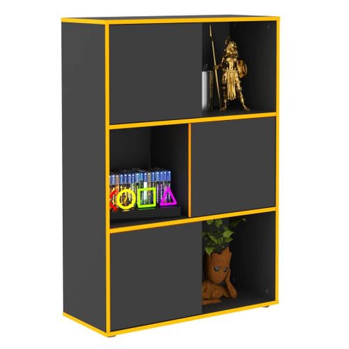 Etagère 3 Portes 68,5x33x99 Cm Anthracite Et Orange
