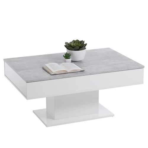 Table Basse Avec Rangements 100x65x46 Cm Gris Béton Et Blanc