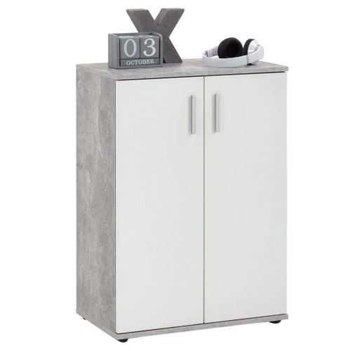 Commode 2 Portes Design "Bilo" 83cm Gris & Blanc