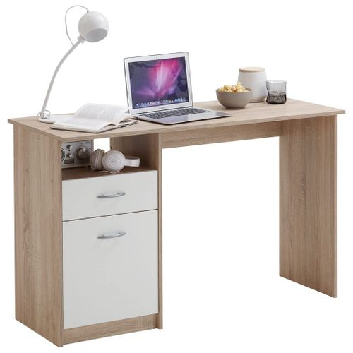 Bureau 1 Porte Et 1 Tiroir 123x50x76,5 Cm Chêne Et Blanc