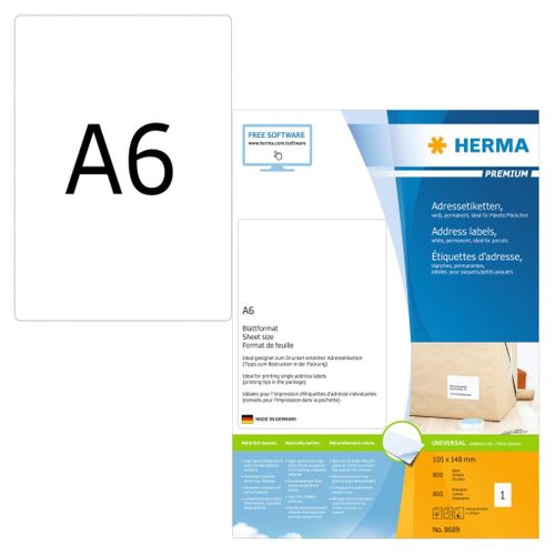 Herma premium papier laser pour imprimante laser jet d'encre/imprimante couleur a6 105x148 mm 800 pages blanc 8689