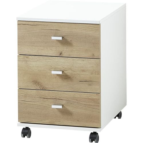 Caisson 3 Tiroirs À Roulettes 40x49x57 Cm Chêne Et Blanc - Squiz