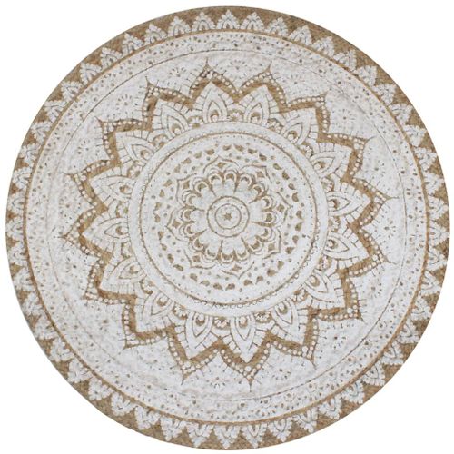 Vidaxl Tapis Jute Tressé Imprimé 150 Cm Rond