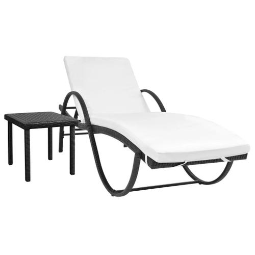 Vidaxl Chaise Longue Avec Coussin Et Table Résine Tressée Noir