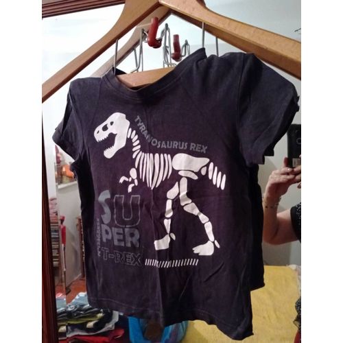Tee-Shirt Noir Imprimé Blanc 4 Ans In Extenso Tyrannosaurus Rex.