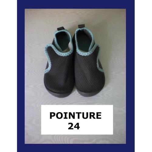 Chaussons - Chaussures De Bain Enfant - Bébé ( Piscine - Mer ) À Scratch - Gris Foncé - Décathlon - Pointure 24