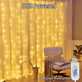 1 ou 2 rideaux lumineux USB 300 LED avec ou sans crochet
