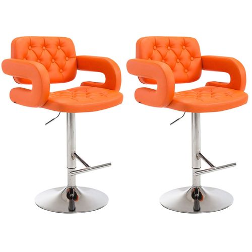 Lot De 2 Tabourets De Bar Capitonné En Synthétique Orange Accoudoirs Repose-Pieds Design Moderne Tdb10499
