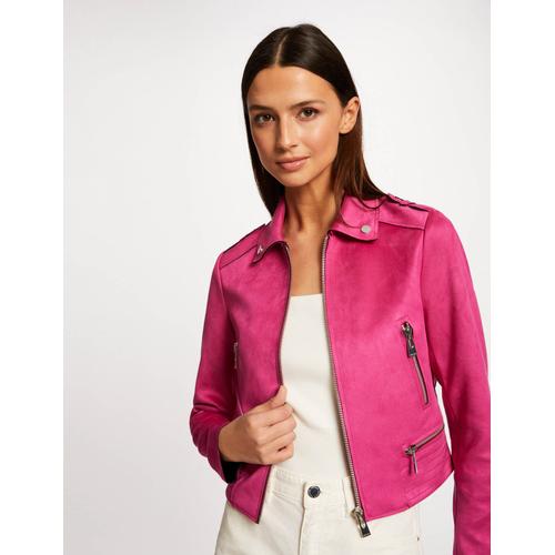 Blouson Droit Aspect Suédine Framboise Femme