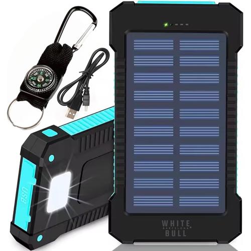 Batterie Solaire Externe Charge Rapide 20000 Mah Power Bank Avec Lampe Torche Led Ipx4 Légère Et Résistante 2 + 1 Ports Usb C Câble Universel Sangle Mousqueton Boussole 2024 Chargeur Portable