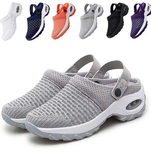 Sabots Mules Respirant, Sandales De Marche Respirantes Pour Femmes, Sandales Orthopédiques, Chaussures Décontractées Respirantes À Coussin D'air, Sandales De Sport En Maille (Nauxiu) 38 Gris