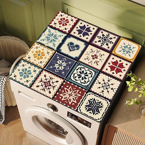Housses de machine à laver imprimées rétro,housse anti-poussière coordonnante pour réfrigérateur,protecteur pour micro-ondes,tampon de vidange pour machine à café,tapis - Type dust cover D-M 60X60cm