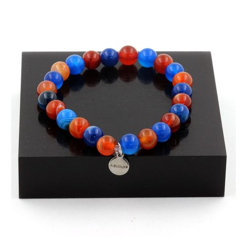 Bracelet Perles Agate Rubanée + Agate Rubanée Bleu 8 Mm. Fabriqué En France.