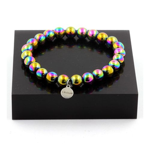 Bracelet Perles Hématite Multicolore 8 Mm. Fabriqué En France.