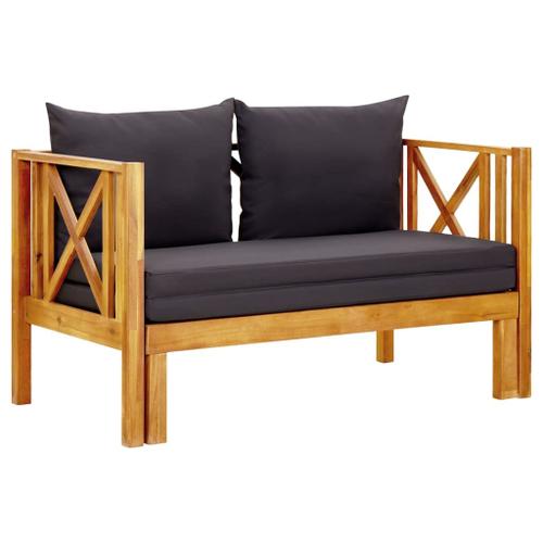 Banc De Jardin Meuble De Patio D'extérieur Terrasse 2 Places Et Coussins 122 X 66 X 68,5 Cm Bois D'acacia Massif Helloshop26 02_0011293