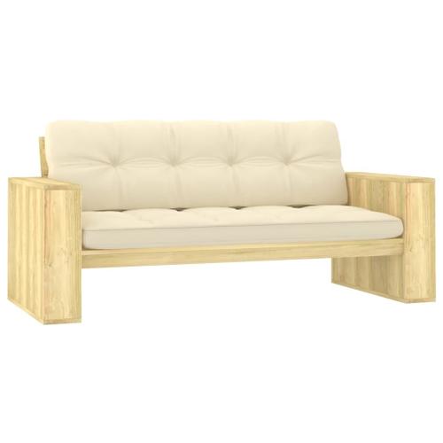 Banc De Jardin Meuble De Patio D'extérieur Terrasse Avec Coussins Crème 179 X 76 X 76 Cm Pin Imprégné Helloshop26 02_0011628