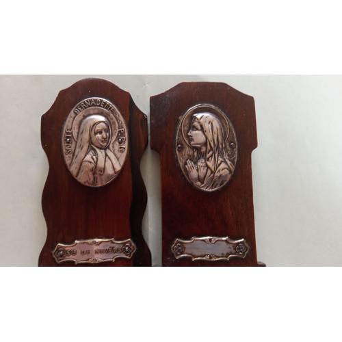 Décor religieux- 2 figures argent sur bois