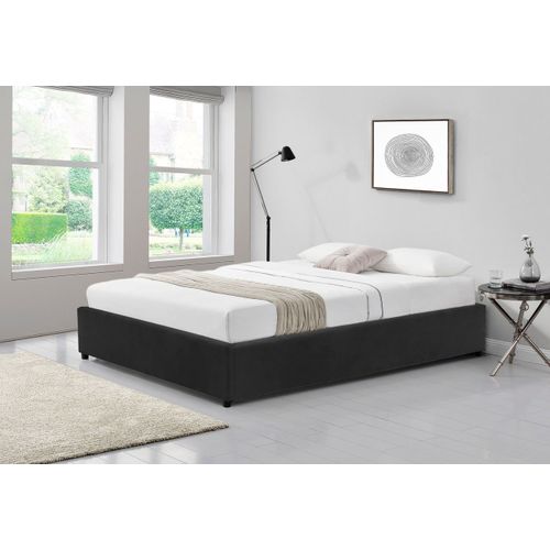 Lit Kennington - Structure De Lit Velours Noir Avec Coffre De Rangement Intégré -140x190 Cm